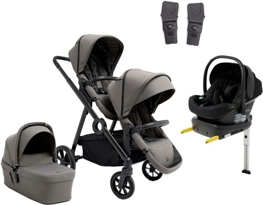 Beemoo Pro Multi 2 Søskenvogn inkl. Route i-Size Babybilstol & Base Mocha Grey/Black Stone