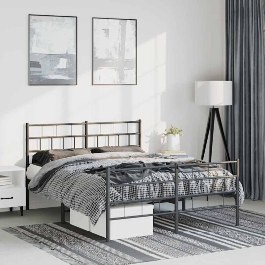 Sengeramme i metall med hodeog fotgavl svart 150x200 cm Sengeramme i metall med hodeog fotgavl svart 150x200 cm