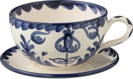 J Line Cup+Plate Granada Cer Wh/Blu Blue Ø 13 CM