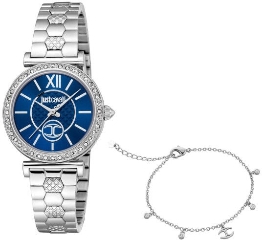 Just Cavalli Dameklokke JC1L273M0045 Set Varenna Blå/Stål Ø30 mm Just Cavalli Dameklokke JC1L273M0045 Set Varenna Blå/Stål Ø30 mm