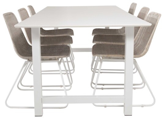 Venture Design Count & Cirebon spisegruppe Hvit/hvit 6 st stoler & bord 220 x 100 cm