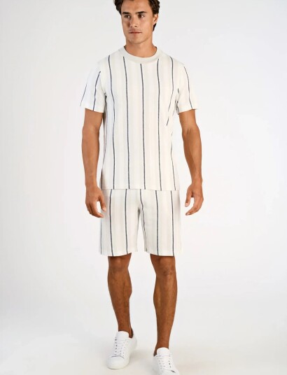 Lindbergh Towel Striped O Neck Tee S/S Cream XL