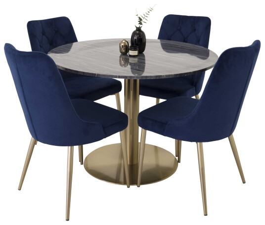 Venture Design Estelle & Velvet spisegruppe Svart/blå 4 st stoler & bord 106 cm