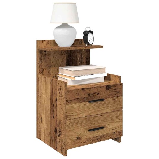 Nattbord 2 stk med 2 skuffer gammelt tre 40x36,5x62 cm