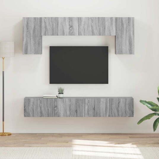 TV benksett Veggmontert 4 pcs Grå Sonoma Konstruert tre TV benksett Veggmontert 4 pcs Grå Sonoma Konstruert tre