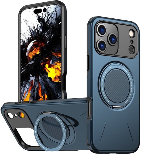 EIDERWOOD iPhone 17 Pro Max Deksel med Roterende Kickstand – MagSafe Kompatibel – Blå