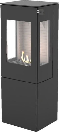 Nexo 120 svart frittstående biopeis med sideglass og ståldør