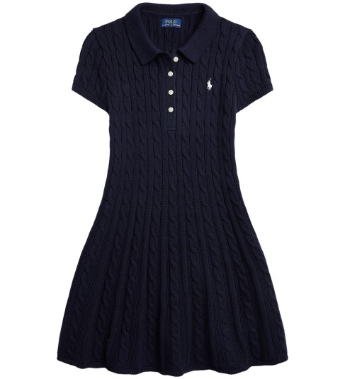 Ralph Lauren Kids Cable Knit Cotton Polo Sweater Dress Navy 132 140 Ralph Lauren Kids Cable Knit Cotton Polo Sweater Dress Navy 132 140