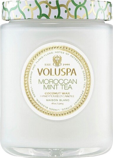 Voluspa Moroccan Mint Tea Large Glass Jar Candle 100H Hvit