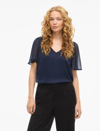 Vila Vifalia V Neck S/S Top Noos Navy 34