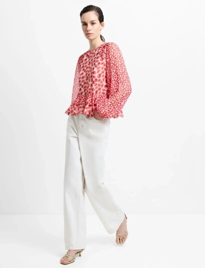 French Connection Poppy Emina Semi Sheer Top   Red   S