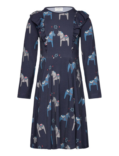 Geggamoja Bamboo Flared Dress Navy Dala Horse - Navy - 74/80 Geggamoja Bamboo Flared Dress Navy Dala Horse - Navy - 74/80