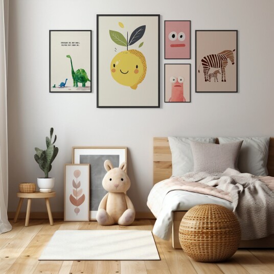 Plakat Søte dyr og sitron / Sett av 5