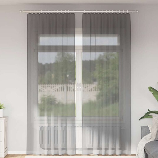 Voilegardiner med hemper 2 stk mørkegrå 140x260 cm 8721158552914