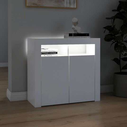 vidaXL Skjenk med LED-lys hvit 80x35x75 cm