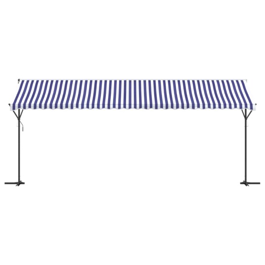 Frittstående markise blå og hvit 600x300 cm stoff og stål 368934