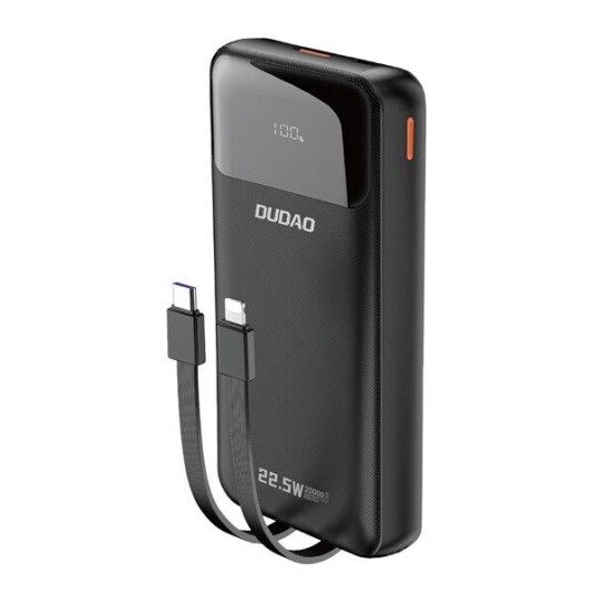Dudao K15PRO Powerbank 20000 mAh 22,5 W med USB-C og USB-A - Svart