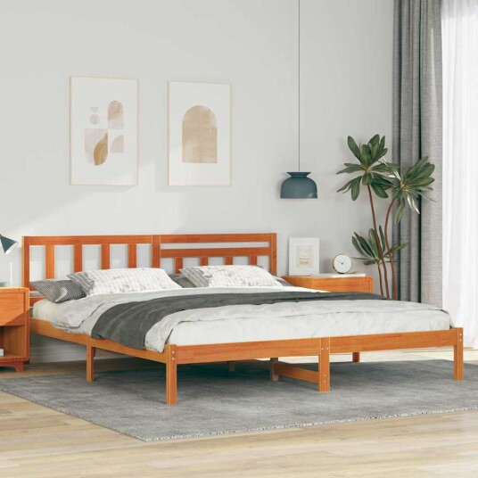  Sengestamme med hodegjerde Voksbrun 180 x 200 cm Heltre furu