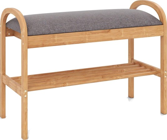 Bambus skobenk med oppbevaring polstret sete 70 cm