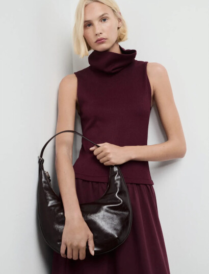 Mango Dress With Combined Funnel Neck   Burgundy   M