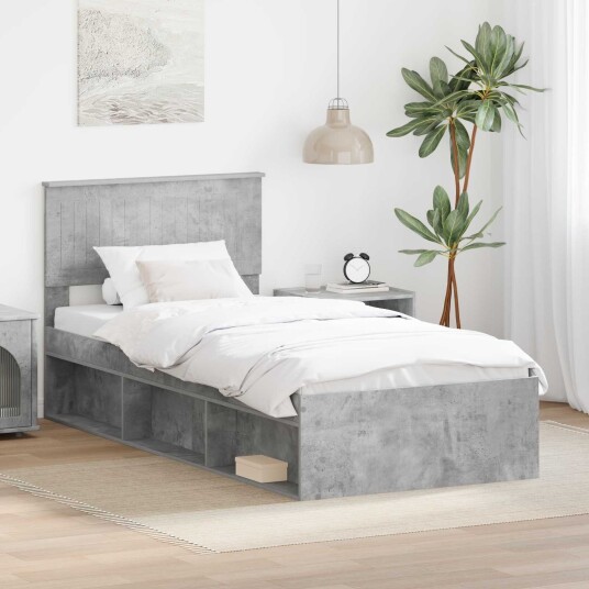  Sengestamme med hodegjerde Betong 90 x 200 cm Massiv furu