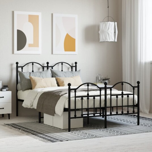 vidaXL Sengeramme i metall med hode- og fotgavl svart 120x200 cm