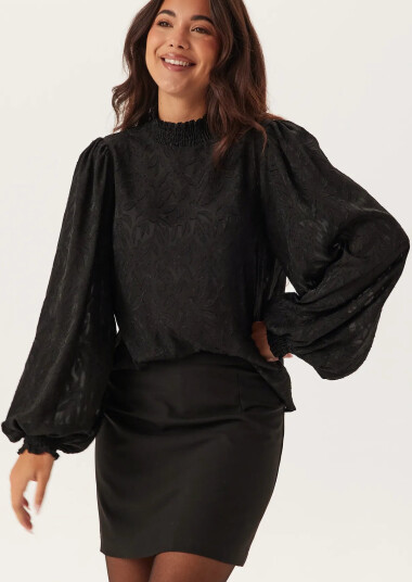 Bubbleroom Jacquard Smock Blouse Black 32 34 Bubbleroom Jacquard Smock Blouse Black 32 34