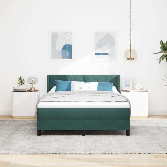 Box Spring Seng med Madrass Mørkegrønn 140x200 cm Fløyel Box Spring Seng med Madrass Mørkegrønn 140x200 cm Fløyel