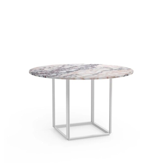 New Works Florence spisebord rundt White viola marble, Ø 120 cm, hvitt stativ