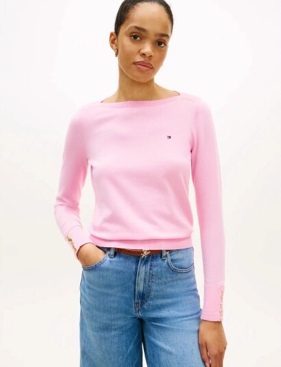 Tommy Hilfiger Co Jersey Fine Gg Boat Nk Ls Swt   Pink   XL