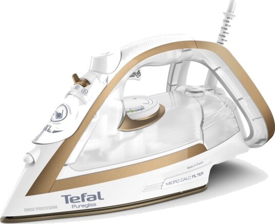 Tefal Puregliss Fv8042e0   Dampstrykejern Med Automatisk Slukking   Såleplate: Durilium Airglide Autoclean   2900 W   White/Coppertinto
