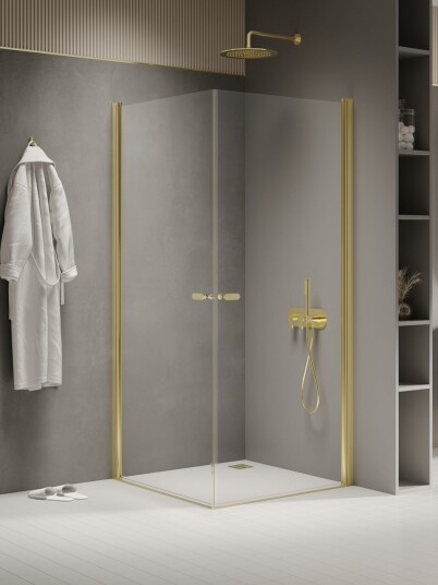 NEW SOLEO™ Dusjhjørne | Svingbare doble dører | Lys Gull - 100x100x195