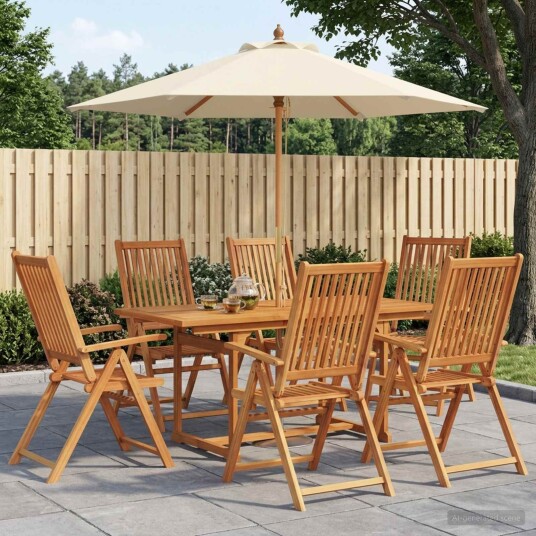 vidaXL Ute spisegruppe med parasoll 8 stk. 6-seters
