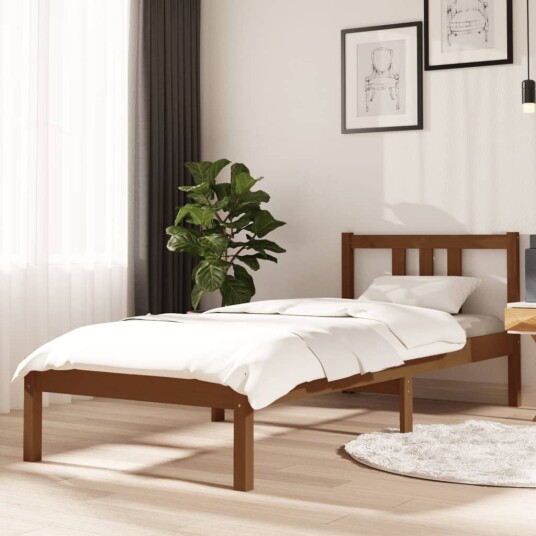 vidaXL Sengeramme honningbrun heltre 75x190 cm 2FT6 Small Single
