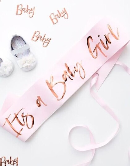 Lys Rosa Ordensbånd med Rose Gullfarget Its a Baby Girl Tekst Twinkle Twinkle