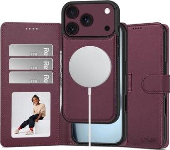 Tech-Protect 2-i-1 lommeboketui - kompatibel med Magsafe iPhone 17 Pro Max/18 Pro Max Burgunderrød