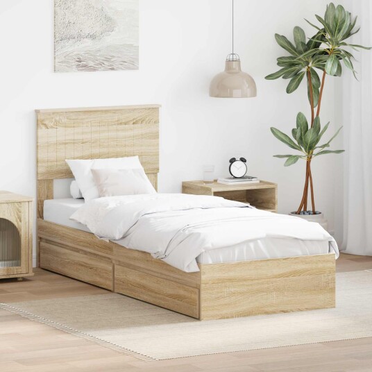Seng med Oppbevaring Sonoma eik 75 x 190 cm Konstruert tre