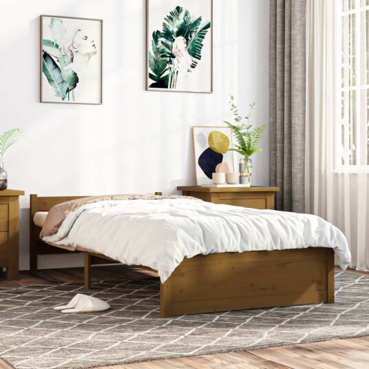 vidaXL Sengeramme honningbrun heltre 75x190 cm 2FT6 Small Single