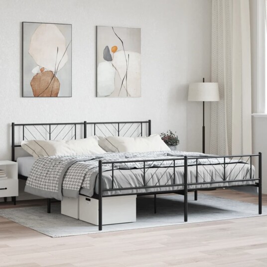 vidaXL Sengeramme i metall med hode- og fotgavl svart 193x203 cm 8721012189829