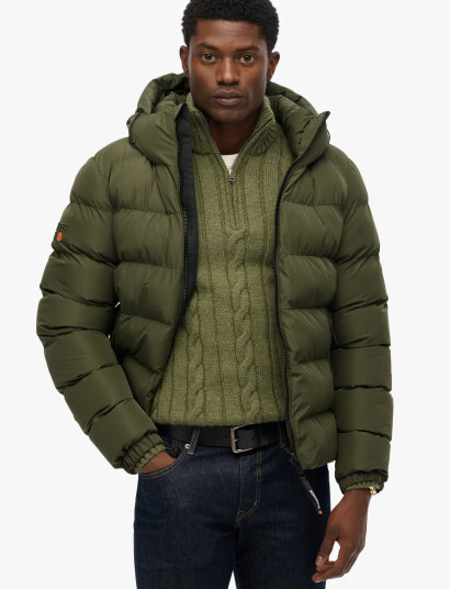 Superdry Hooded Sports Puffer Jacket - Khaki green - XXXL