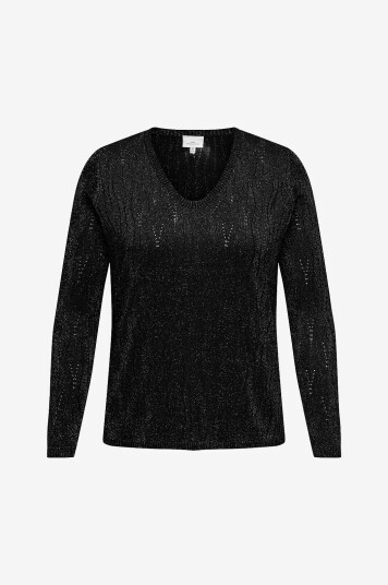 Only Carmakoma - Topp carMella LS Glitter V-neck Knt - Svart
