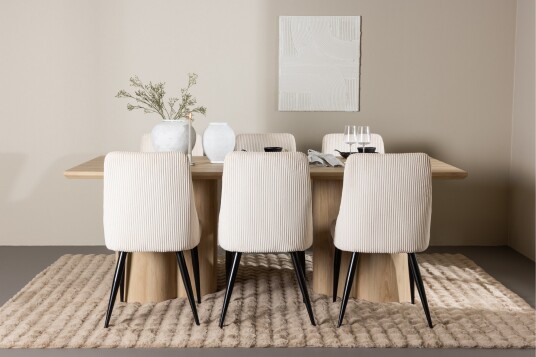 Olivia Spisegruppe 210 cm Rektangulær med 6 Leone stoler   Whitewash/Beige