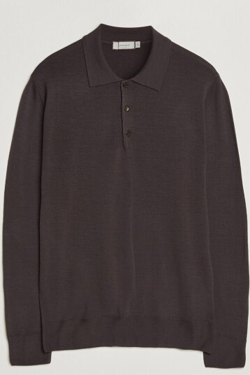 Canali Merino Wool Long Sleeve Polo Dark Brown