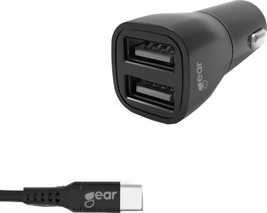 Gear 2xUSB 3.4A Billader 12/24V med USB-C Kabel Svart Gear 2xUSB 3.4A Billader 12/24V med USB-C Kabel Svart