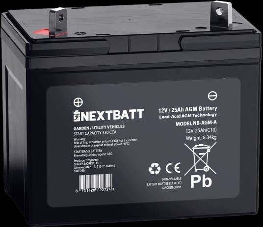 NEXTBATT AGM-batteri U1 12v 25ah – 195x125x156 mm