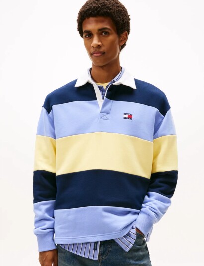 Tommy Jeans Tjm Rlx Badge Stripe Rugby Blue L