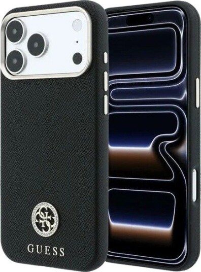 GUESS Grained Round Strass Logo MagSafe Case for iPhone 18 Pro Max / 17 Pro Max - Black