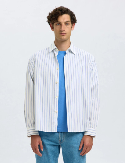 Selected Slhrlxhenri Stripe Ls Shirt - Blue - XL