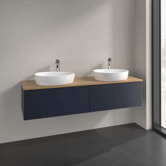 Villeroy & Boch Antao Servantskap med 2 skuffer 160x50x36 cm m/lys Blå Matt/Eik Villeroy & Boch Antao Servantskap med 2 skuffer 160x50x36 cm m/lys Blå Matt/Eik
