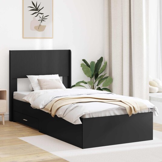 Sengramme med oppbevaring og hodegavl Svart 75 x 190 cm Sengramme med oppbevaring og hodegavl Svart 75 x 190 cm